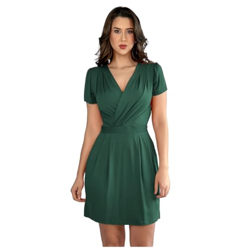 Vestido Curto Decote Transpassado Envelope Soltinho Acinturado Manga Curta (G (46-48), Verde Militar