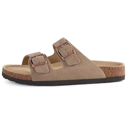 Image of KIDMI Unisex Summer Sandals Arch Support Cork Footbed Slide Sandals with Double Adjustable Buckle for Women Men