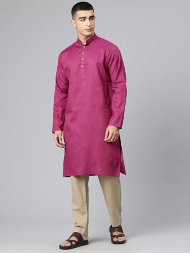 Image of Majestic Man Men's Cotton Regular Fit Traditional Mandarin Collar Ethnic Motifs Solid Long Kurta