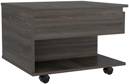 TuhomeLuanda Lift Top Coffee Table with Hidden Drawer for Storage, Two Bottom Shelves Smoked Weathered Oak