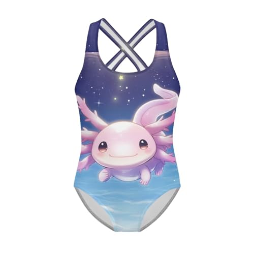 Image of Girls One Piece Swimsuit Axolotl Cross Back Straps Bathing Suit Lightweight Quick Dry Gymnastics Leotard