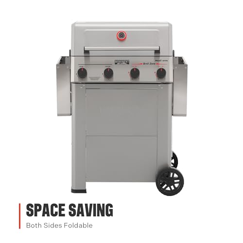 Image of Monument Grills 4 Burner Propane Mesa 2 Gas Grill with Broil Zone, Stainless Steel Outdoor Patio Barbecue Grill with Cover, Foldable Side Shelves, Fast Heating, Fast Assembly, Mesa II 410FBZ
