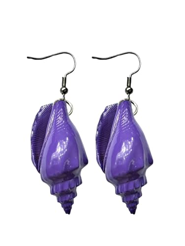 Purple Drop and Dangle Seashell Earrings for Women, Villain Costumes, Sea Witch Costumes and More. Purple Shell Ear Accessories for Halloween, Ursala Cosplay and More.