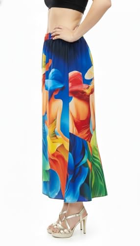 Image of VAGISHA Women's 4-Metre Flared Long Skirt | Skirts for Women Long Length | Long Skirts for Girls | Ethnic & Boho Printed Wear with Elastic Waist | Perfect for Party, Festive & Casual Look