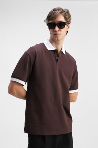 Image of SNITCH Men Polo Plus Size T-Shirt | Solid Polo with Contrast Inner Placket & Tipped Cuffs | 96% Cotton 4% Lycra Stretch Regular Fit, Casual Wear