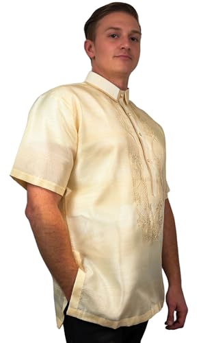 Ivory White Short Sleeve Organza Barong Tagalog Order US Size3