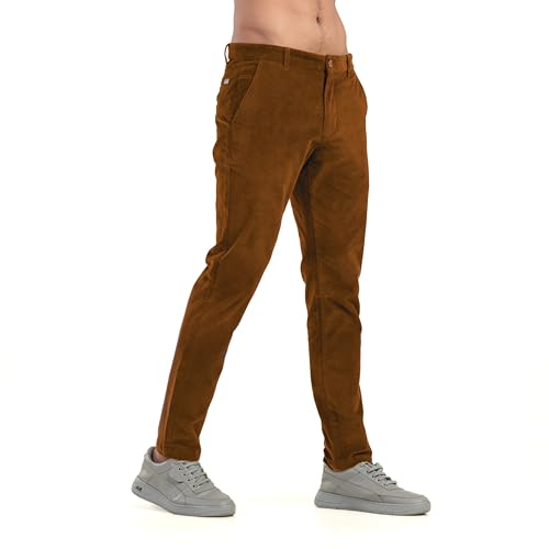 Image of BELANO Men Slim Fit Corduroy Cotton Stretch Chinos