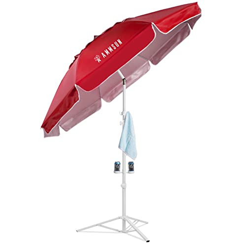 AMMSUN Shade Umbrella Premium Portable Umbrella with Stand 6.5ft Lightweight Free Standing Canopy for Sporting Games Adjustable Instant Sun Protection and Easy to Carry Red