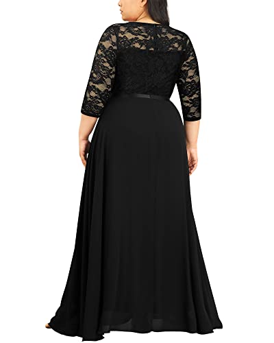 Miusol Women's Formal Floral Lace V Neck Plus Size Bridesmaid Party Maxi Dress Black #TOP1
