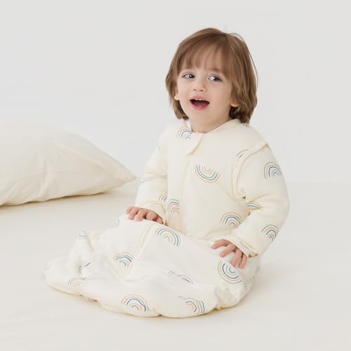 Image of Duomiaomiao 2.5 TOG Baby Sleep Sack 100% Cotton Winter Long Sleeve Baby Wearable Blanket, Super Warm Quilted Comfy Toddler Sleeping Bag