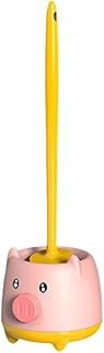 iSpchen Escobilla de inodoro con forma de cerdo, para montaje en pared, con base separada para la limpieza del baño, color amarillo
