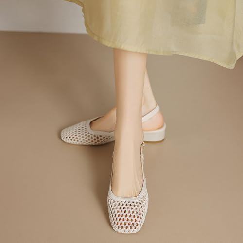 Image of MICIFA slingback flats for women, Round Toe Low heel Sandals Fashion Splicing Dress Shoes for Women