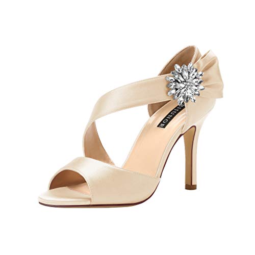 Image of ERIJUNOR High Heel Party Sandals For Woman Open Toe Stiletto Bow Shoes Wedding Evening Dress Shoes for Dancing