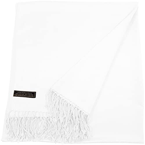 CJ Apparel White Brilliant White Solid Color Tassels Design Nepalese Shawl Scarf Wrap Stole Throw Head Wrap Pashmina Hand Made in Nepal New3