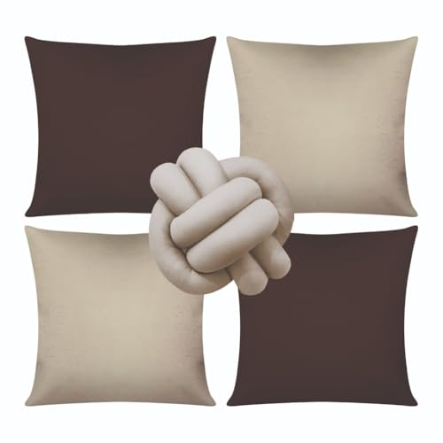 Kit 4 Almofadas Cheias Lisa Mais Nozinho Modernas Simples(Marrom/...