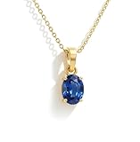 GOODSTONE JEWELS Collar con colgante solitario de plata de ley 925 para mujer chapado en oro amarillo, cadena de cable de 16 + 2 pulgadas con cierre de langosta, piedra natal natural, regalo