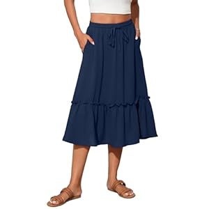 High Waist Tiered Skirts for Women Flowy Skirts for Women Below Knee with Pockets 2025 Women Fashion Trendy