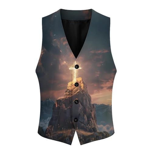 Jesus Crosss 3D Print Men's Suit Vests Business Formal Dress V-Neck Waistcoat Tops with 2 Pockets4