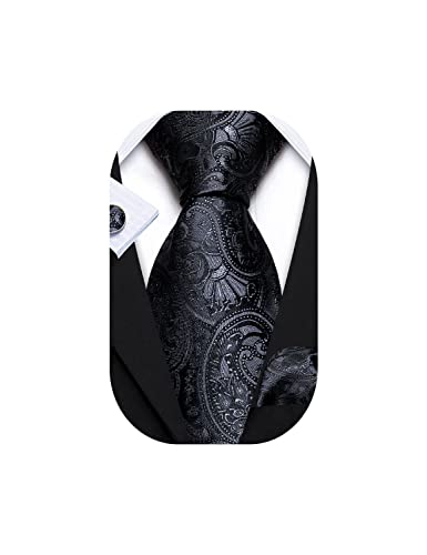 Image of Barry.Wang Paisley Tie Fashion Set Hanky Cufflinks Neckties for Men Woven Silk