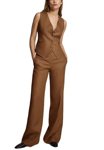 Women's 2 Piece Outfits Solid Vest Pants Suit V Neck Waistcoat Summer Sets