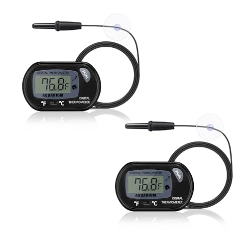 DaToo Aquarium Thermometer with Large LCD Display Fahrenheit/Celsius(℉/℃) Fish Tank Thermometer for Aquarium Reptile Terrarium Digital Water Thermometer with Suction Cup(2 Pack)