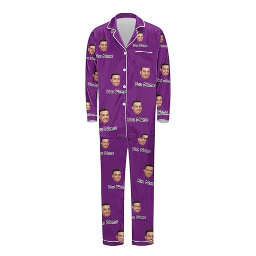 Personalized Pajama Set for Women Men Faces Name Custom Long Sleeve Sleepwear Button Down Nightwear 2025 Couple Matching Set3