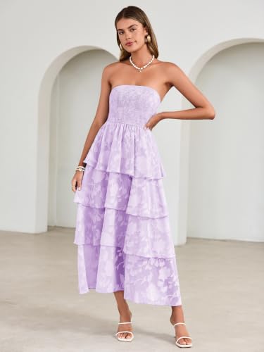 Image of Simplee Womens Summer Strapless Maxi Dress 2026 Boho Floral Off Shoulder Wedding Guest Dresses Tiered Beach Long Sundress