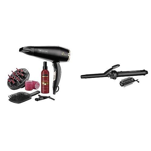 TRESemméTRESemme Keratin Smooth 2200W Volume Shine Hair Dryer Gift Set, Diffuser Dryer, Paddle Brush, Hair Rollers, Ionic Conditioning & Defined Curls Curling Tong, Black, 16 millimetersTRESemmé