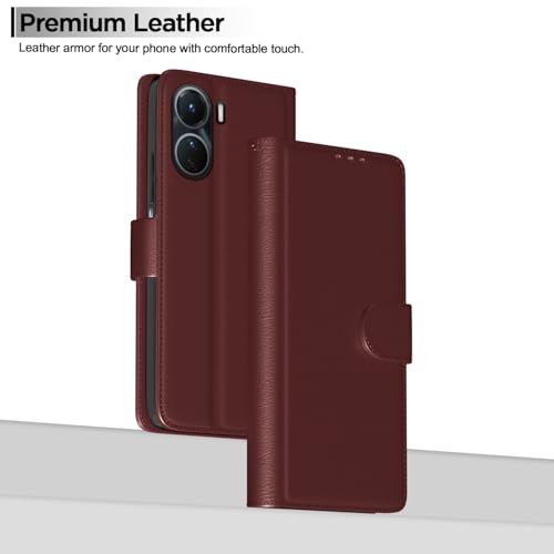 Image of Pikkme Vivo Y16 Flip Case Leather Finish | Inside TPU with Card Pockets | Wallet Stand and Shock Proof | Magnetic Closing | Complete Protection Flip Cover (Brown)