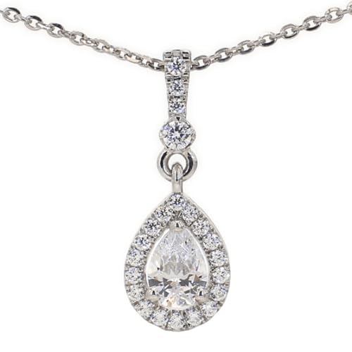 1-8 Carat (ctw) White Gold Pear Cut LAB GROWN Diamond Cluster Pendant [Color H-I Clarity VS1-VS2]