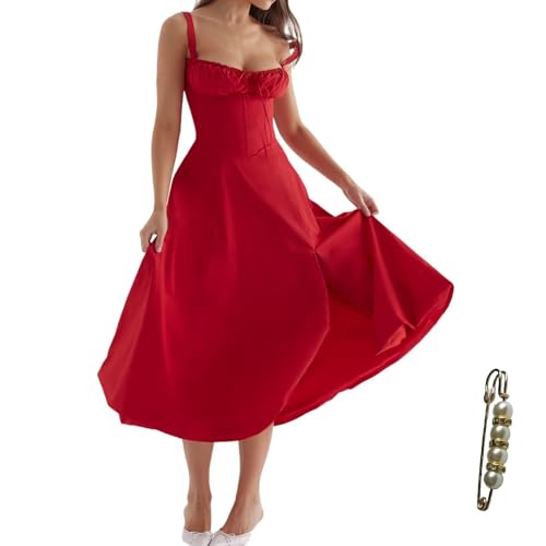 Image of Floral Corset Midi Dress Square Neck A Line Dress with Slit
