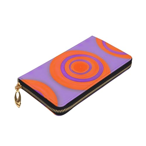 Leather Wallet 7.48 x 4.13 in - Stylish and Durable Wallet for Women with Multiple Compartments and Zipper Design Orange circle centre Prints3