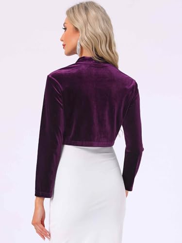 Image of Allegra K Velvet Shrug for Women's Long Sleeve Open Front Cardigan Cocktail Party Cropped Bolero Jacket