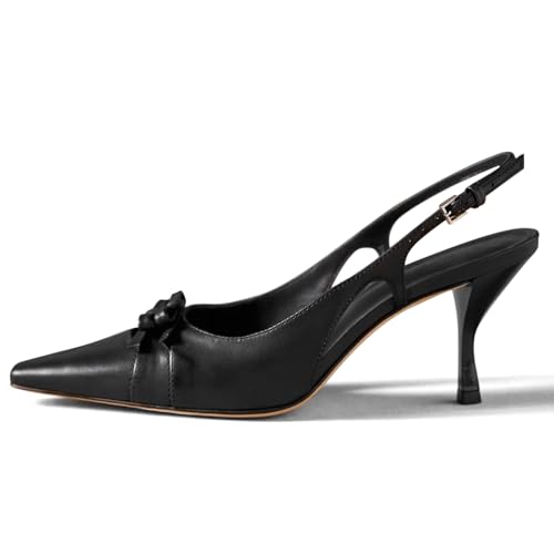 Slingback Kitten Heels for Women Pointed Toe Bow Pumps Cute Low Heel Stiletto Heeled Sandals Comfort Dress Wedding Shoes with Buckle Ankle Strap