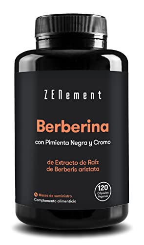 Berberina, 120 Cápsulas Veganas | con Pimienta Negra y Cromo para una mejor absorción | El mejor...