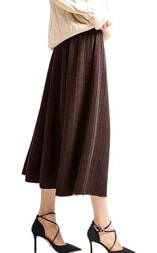 CHARTOU Women's Winter Reversible Stretchy Waist Knitted A Line Pleated Midi Skirt2