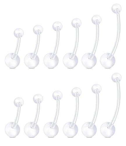WillTen 14G Schwangerschaft Bauch Bar, 12Pcs Mutterschaft Bauch Bar Kunststoff Bauch Bar Bälle Lang Bauch Bar, Clear Bioflex Bauchnabel Bars Bauchnabel Piercing für Schwangere Frauen
