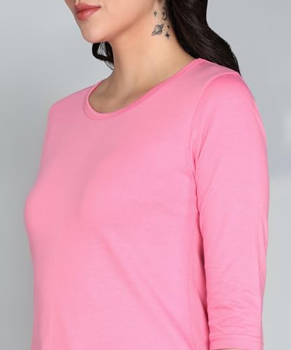 Image of FLEXIMAA Women's Cotton Plain Round Neck 3 /4 Sleeve Long Top