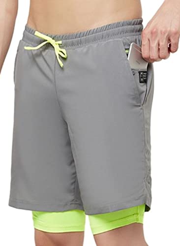 Image of TRUEREVO - 2 in 1 Running Sports Shorts for Men with Mobile Phone Pocket - Quick Dry & Lightweight Moisture-Wicking Active Wear, Gym Shorts for Men Workout - Double Layer Half Pant with Inner Tights