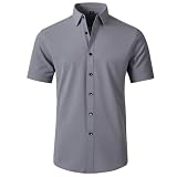 Amazon of Prime of Day Tuxedo Shirt for Men 2024 Fashion Short Sleeve Dress Button Up Shirt Slim Fit Collar Shirts Summer Vacation Shirt Mens Henley Shirts Short Sleeve Gray 2X