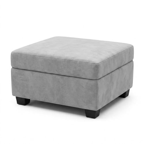 Image of Furny Arvea 8 Seater Fabric LHS L Shape Sofa Set with 1 Centre Table & 2 Puffy (Light Grey-Dark Grey) | Soft Velvet Fabric | Modern Design | Comfortable Seating | Living Room Furniture