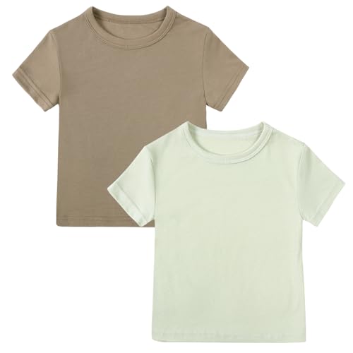 Image of Kids Tales Little Boys Girls Solid Color T-Shirt Toddler Short Sleeve Tee Tops Baby Round Neck Pullover Shirt