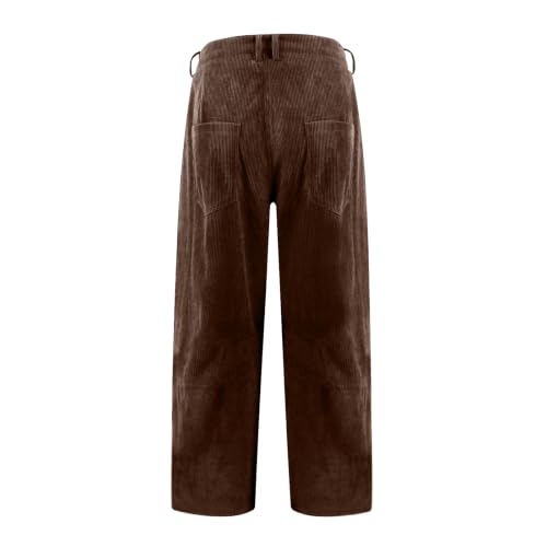 Corduroy Barrel Pants Women High Rise Baggy Wide Leg Trousers Brown - image 6