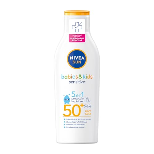 6 mejores cremas solares factor 50 15 NIVEA SUN Babies & Kids Sensitive Leche Solar para niños FP50+ (1 x...