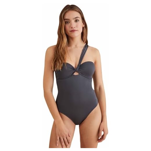Women'secret Bañador Reductor asimétrico Gris, S para Mujer