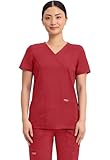 Cherokee Scrubs Top for Women Mock Wrap with 3 Pockets, Soft, 2-Way Stretch & Durable Fabric - WW610, XL, Red