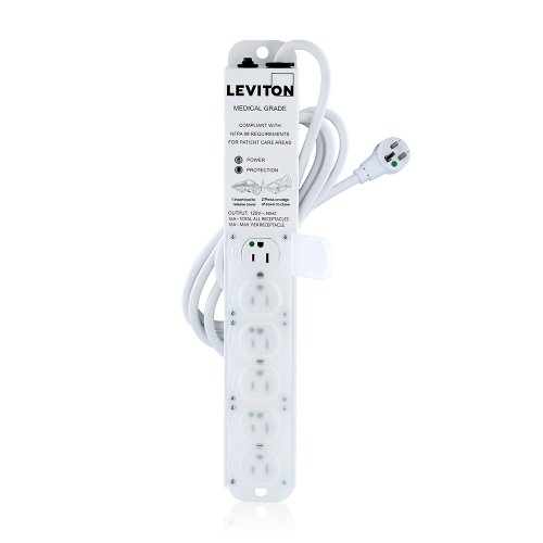 Leviton Medical Grade Surge Protective Power Strip, 15-Amp, 125-Volt, 6-Outlets, 7-Feet Cord Length, 5306M-1S7