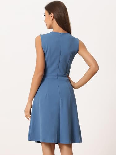 Image of Allegra K Women's Work Dress Round Neck Solid Color Sleeveless A-Line Business Casual Office Dresses