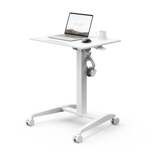SENSE7 scrivania Mobile Desk con 4 ruote, 70x52cm, scrivania regolabile in altezza, piano inclinabile, tavolo da lavoro mobile, scrivania standing-sitting, supporto per laptop con gancio, bianco SENSE7 scrivania Mobile Desk con 4 ruote, 70x52cm, scrivania regolabile in altezza, piano inclinabile, tavolo da lavoro mobile, scrivania standing-sitting, supporto per laptop con gancio, bianco