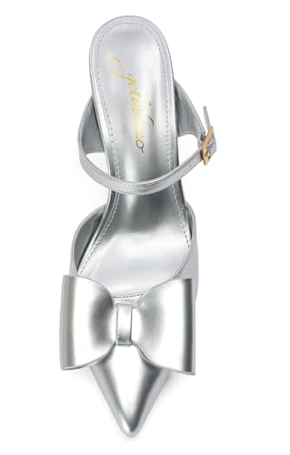 Heels for Women Closed Toe Bowkont Pumps Sexy Pointed Toe Ankle Buckle Strap Slip On Chunky Mid Heels Wedding Bridal Party Shoes2